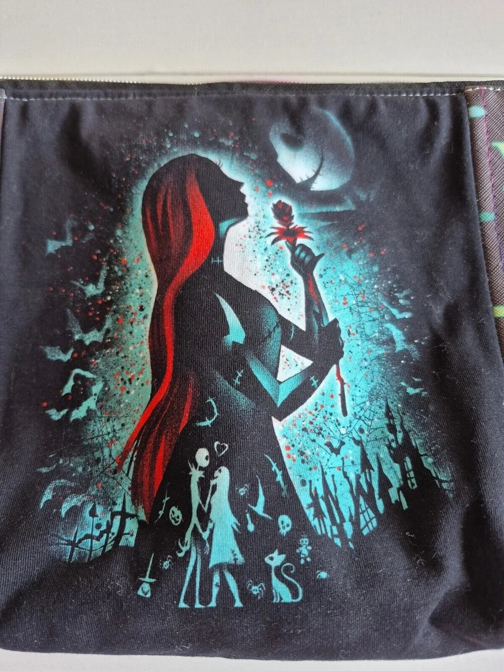 Colorful Black Patterned Zippered Cosmetic or toiletry Bag w/ Silhouette Design